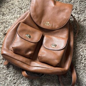 Coach Brown Leather Backpack with Gold Details
